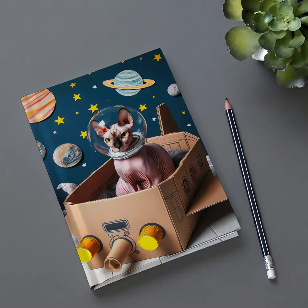 Sphynx Cat Astronaut Cardboard Rocket Space – Notebooks