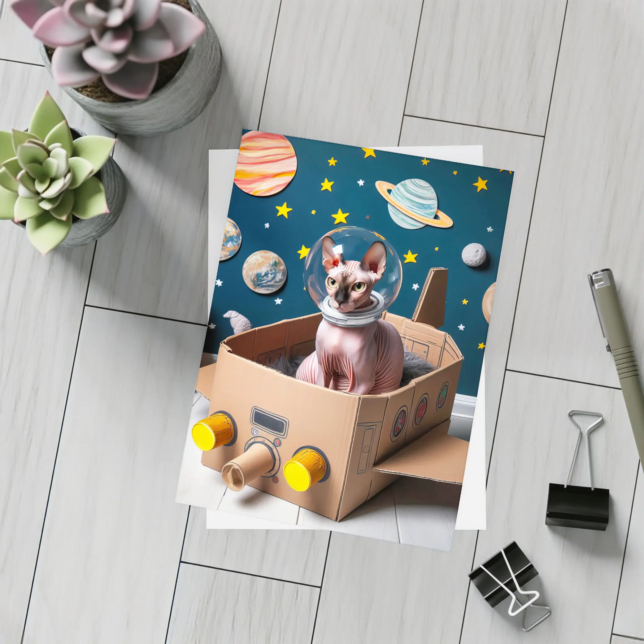 Sphynx Cat Astronaut Cardboard Rocket Space – Postcards