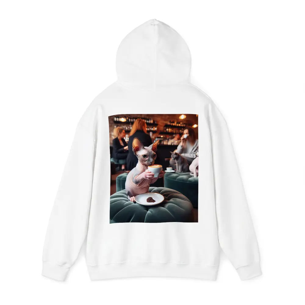 Sphynx Cat Drinking Coffee In Cafe – Hoodies