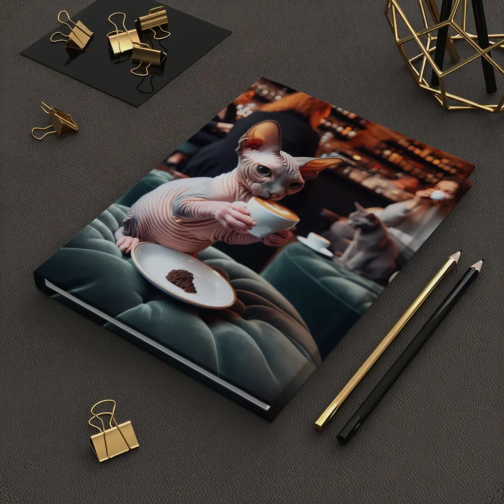 Sphynx Cat Drinking Coffee In Cafe – Notebooks