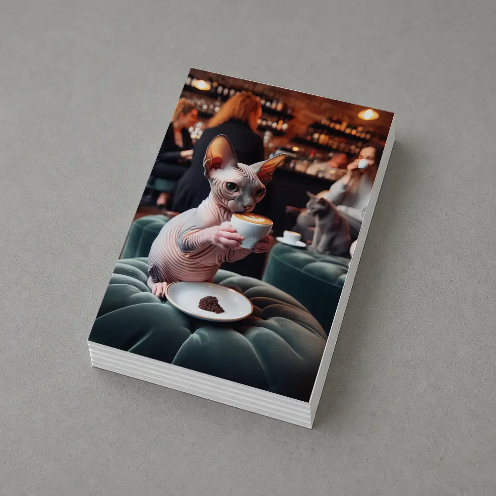 Sphynx Cat Drinking Coffee In Cafe – Postcards
