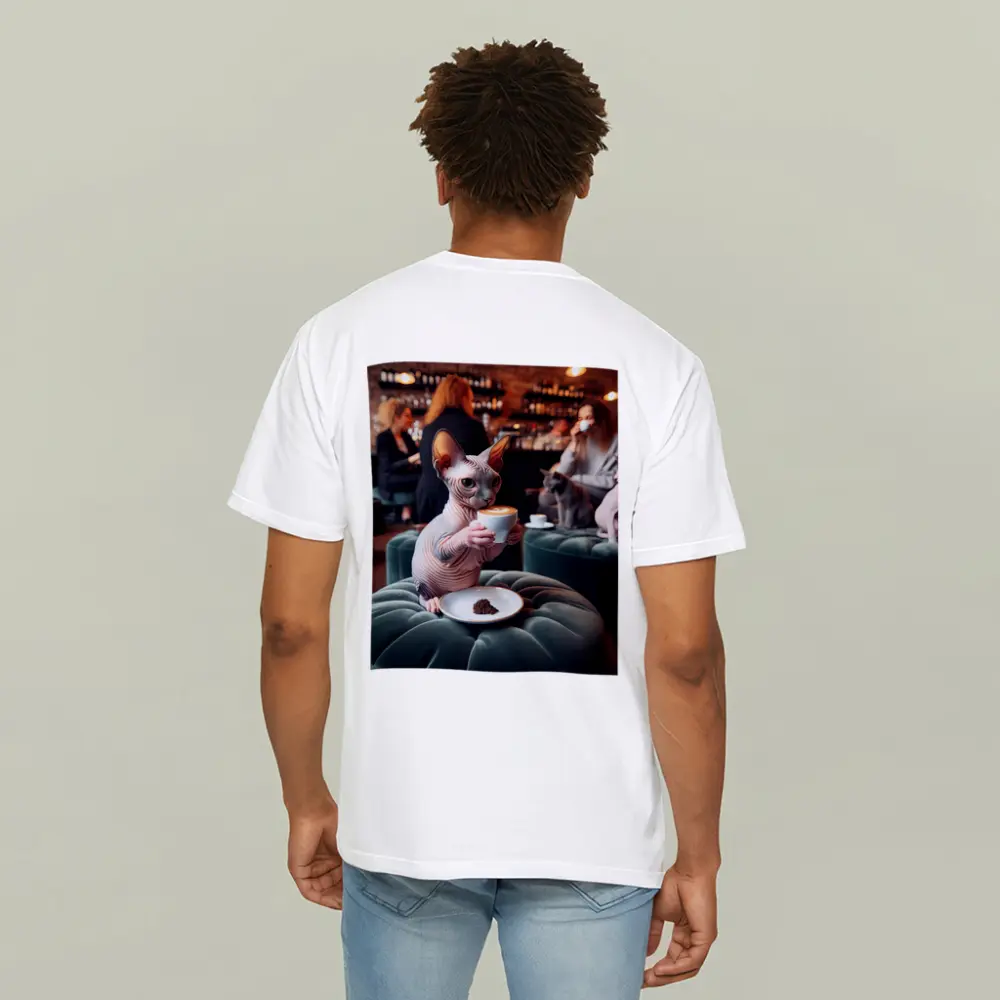 Sphynx Cat Drinking Coffee In Cafe – T-Shirts