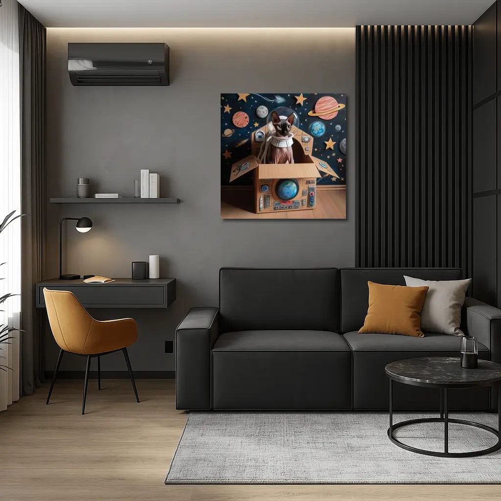 Sphynx Cat Astronaut Cardboard Spaceship Space – Wall Art