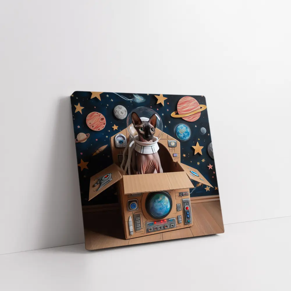 Sphynx Cat Astronaut Cardboard Spaceship Space – Wall Art