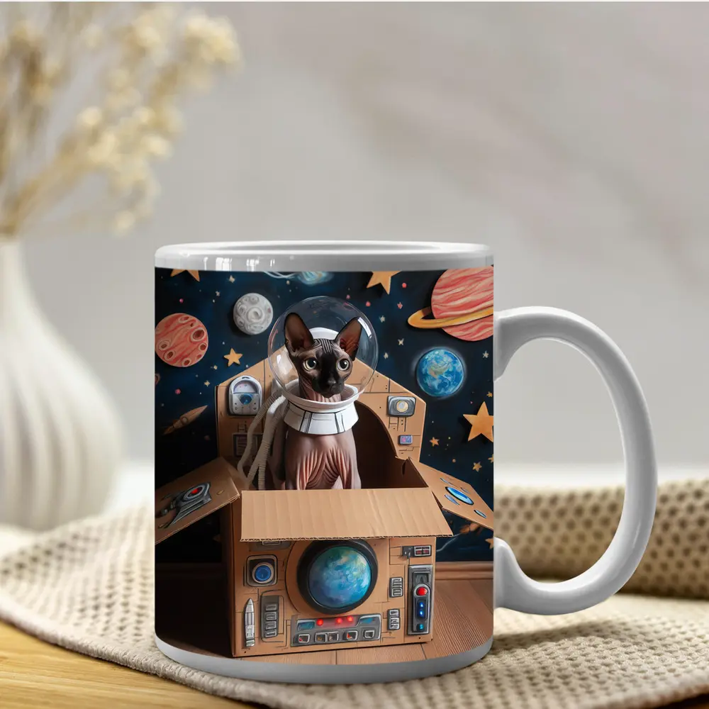 Sphynx Cat Astronaut Cardboard Spaceship Space – Mugs