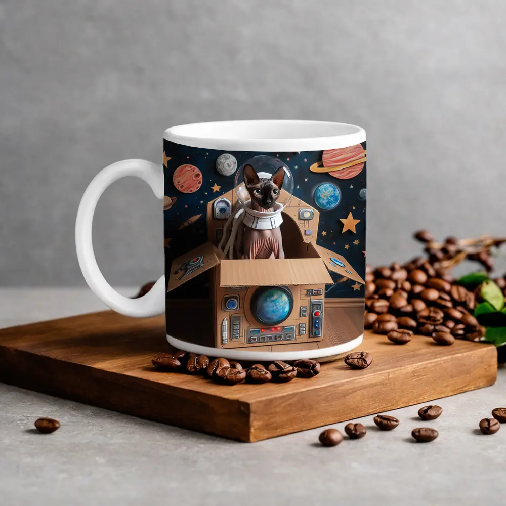 Sphynx Cat Astronaut Cardboard Spaceship Space – Mugs