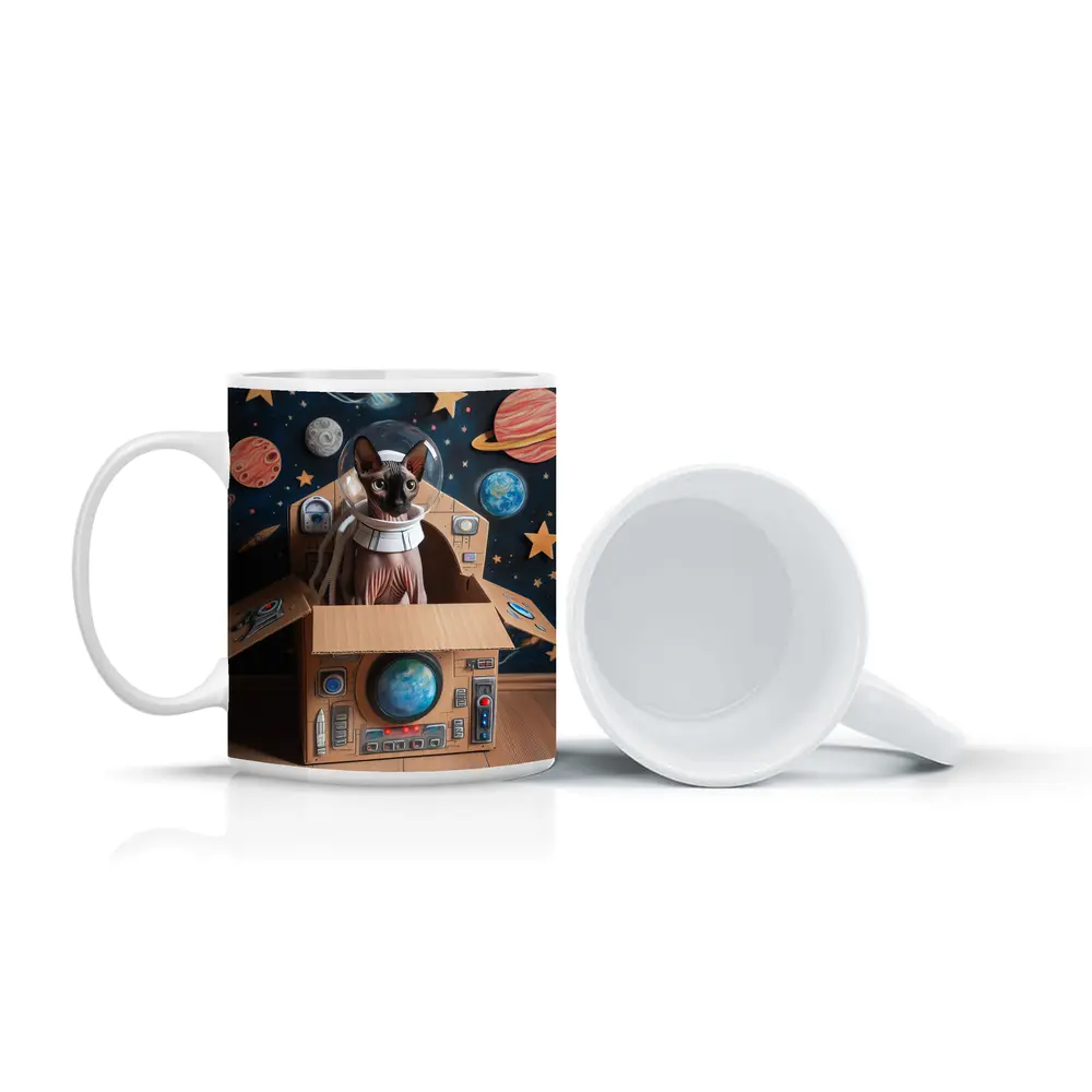 Sphynx Cat Astronaut Cardboard Spaceship Space – Mugs