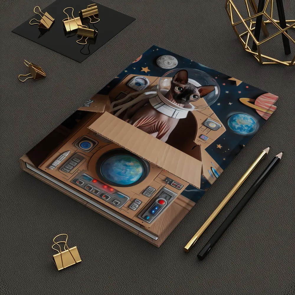 Sphynx Cat Astronaut Cardboard Spaceship Space – Notebooks