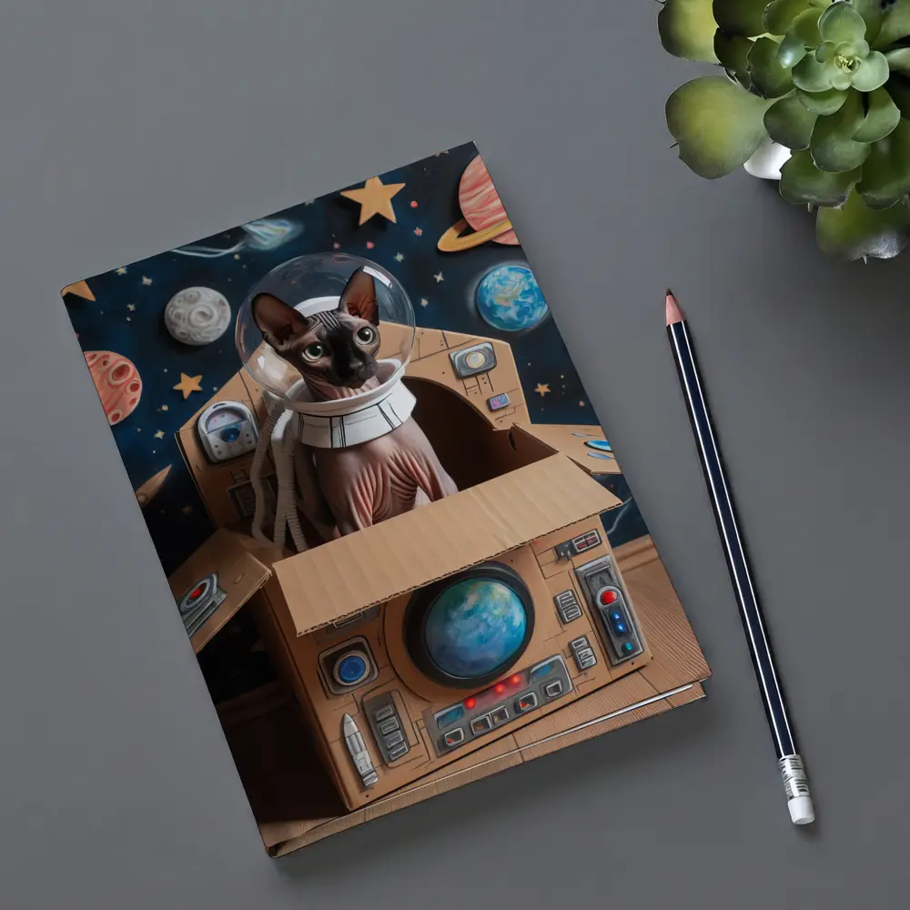 Sphynx Cat Astronaut Cardboard Spaceship Space – Notebooks