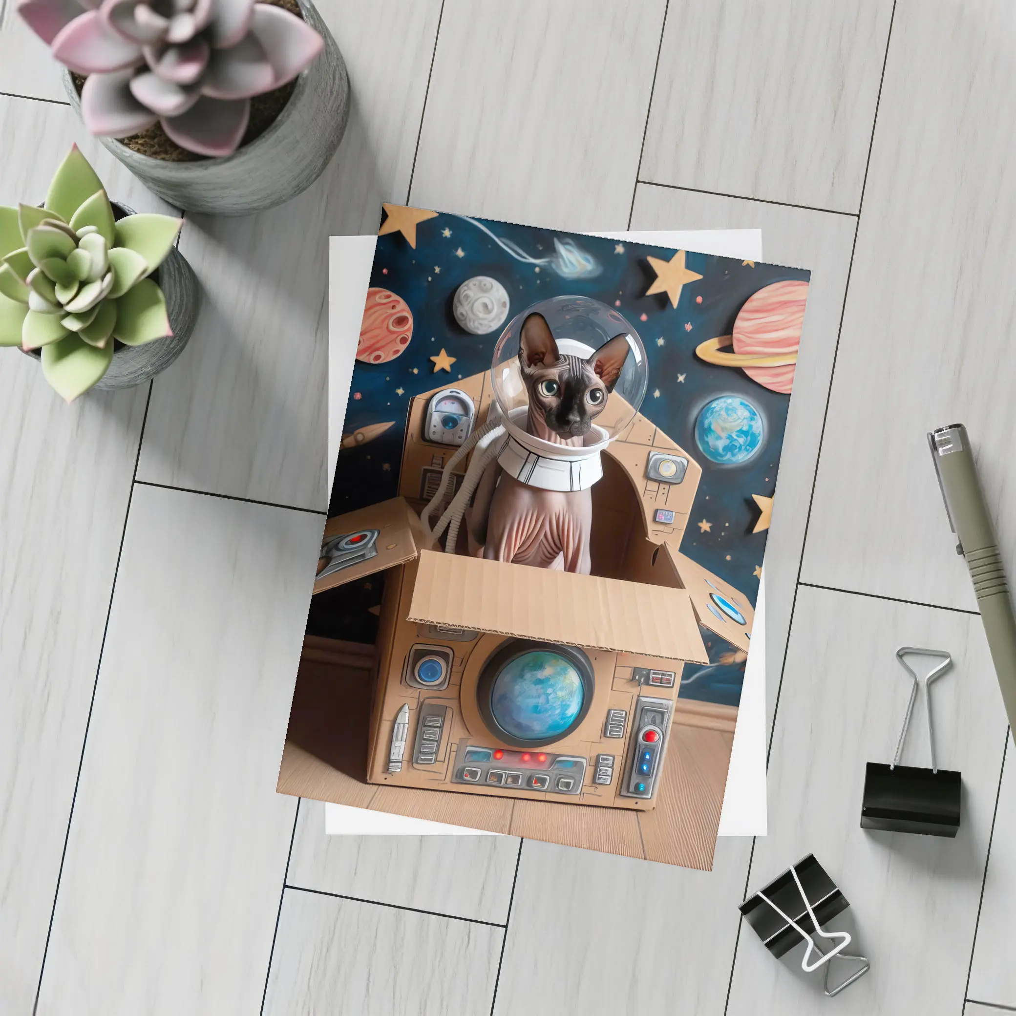 Sphynx Cat Astronaut Cardboard Spaceship Space – Postcards