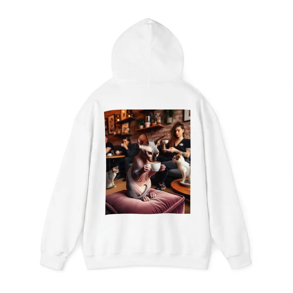 Sphynx Cat Drinking Coffee In Cafe – Hoodies