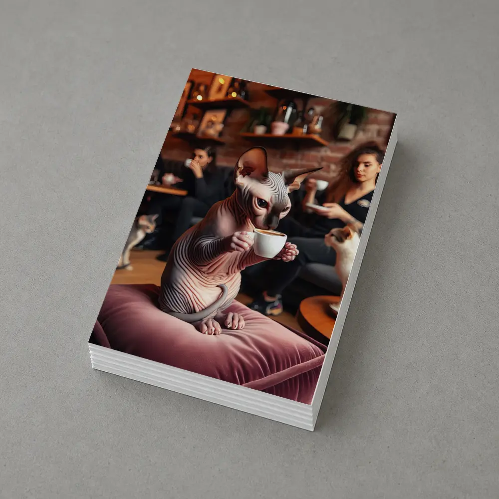 Sphynx Cat Drinking Coffee In Cafe – Postcards