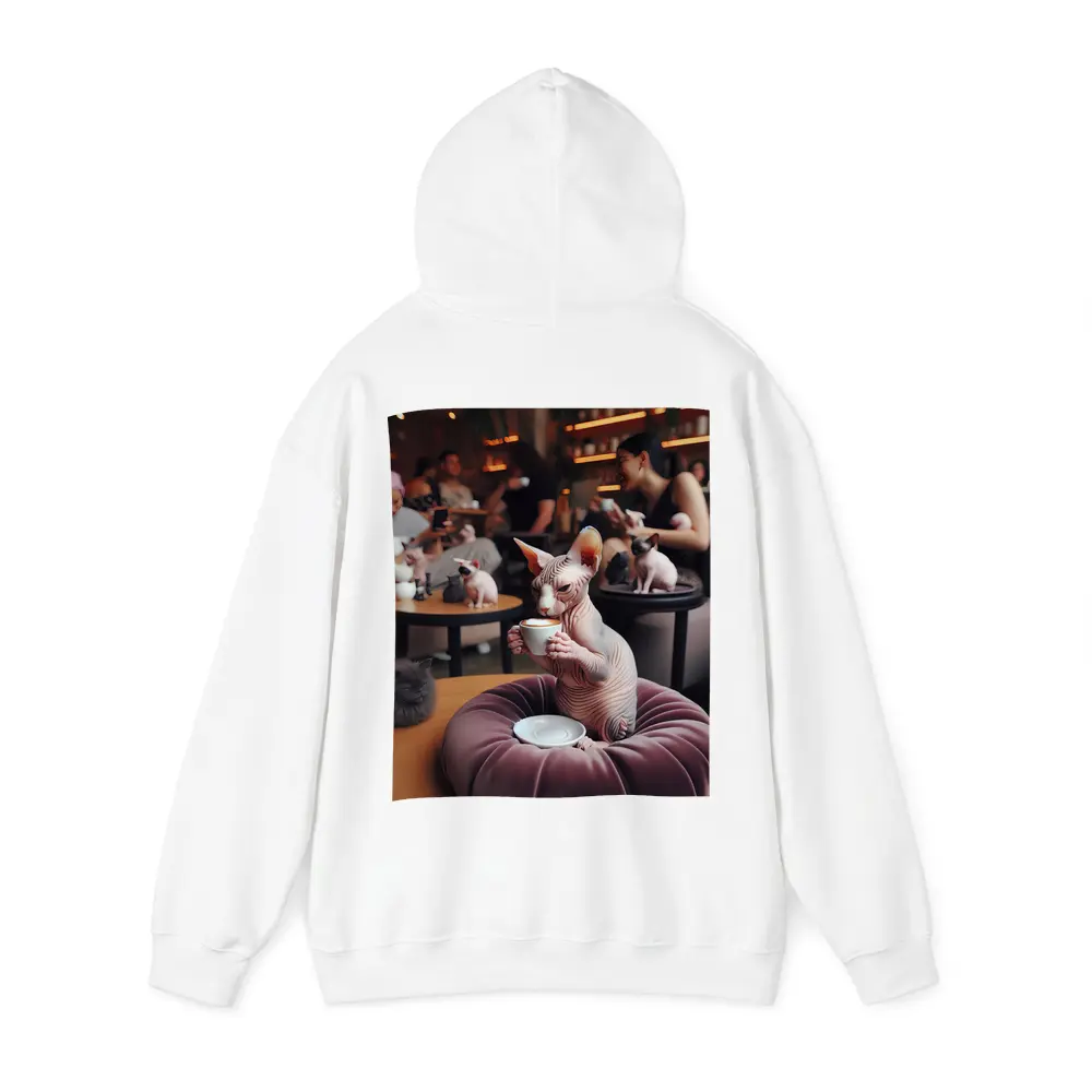 Sphynx Cat Drinking Coffee In Cafe – Hoodies