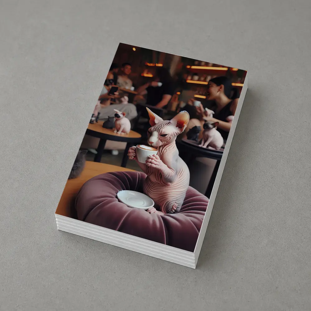 Sphynx Cat Drinking Coffee In Cafe – Postcards