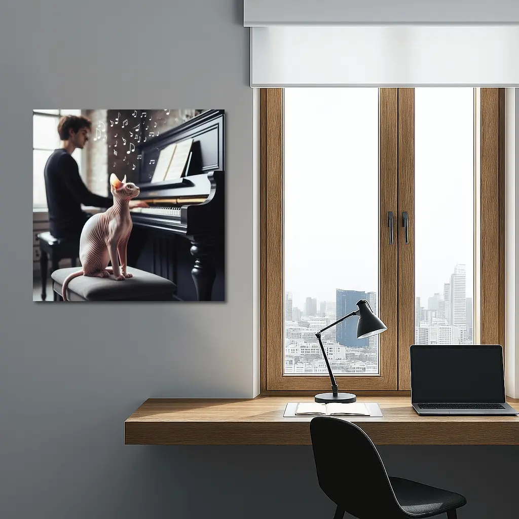 Sphynx Cat Listening to Piano Music – Wall Art