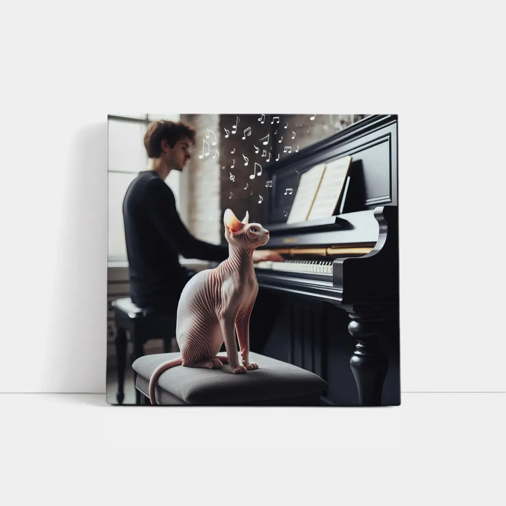Sphynx Cat Listening to Piano Music – Wall Art