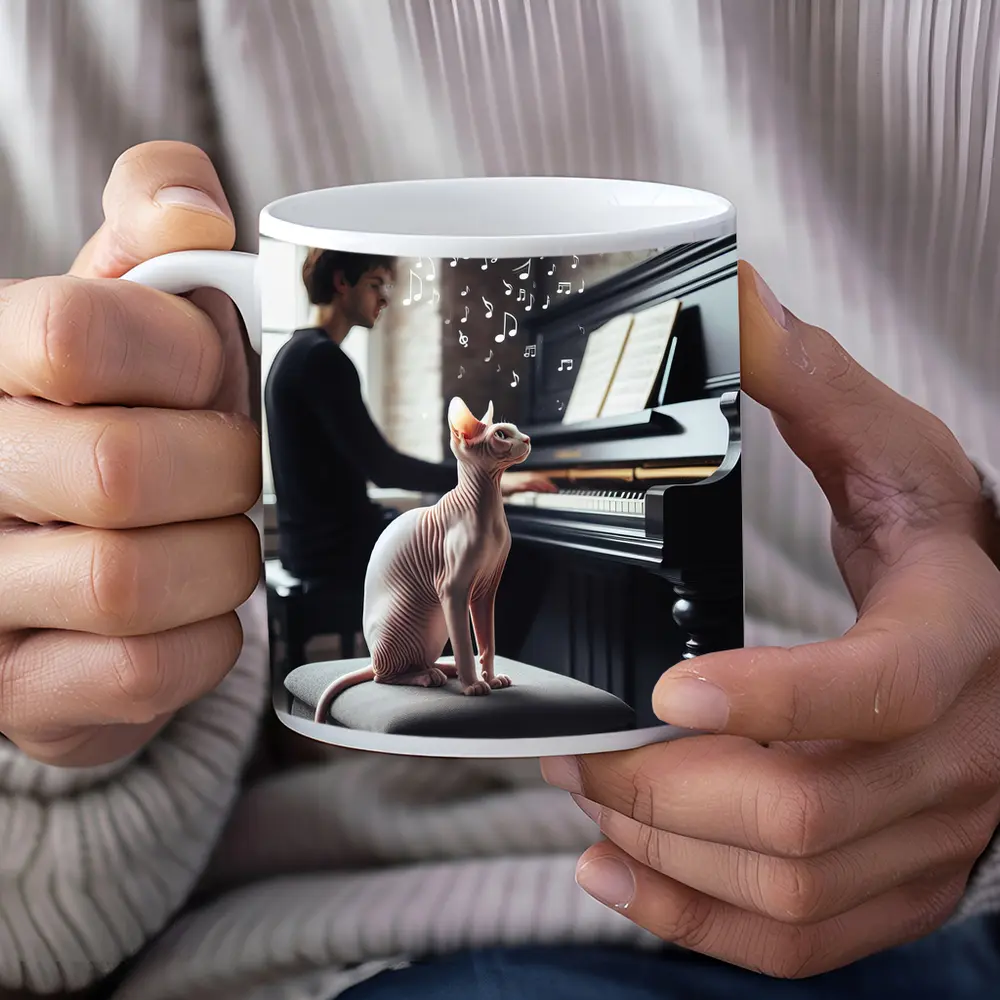 Sphynx Cat Listening to Piano Music – Mugs
