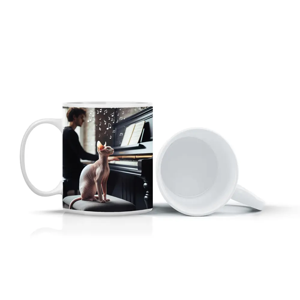 Sphynx Cat Listening to Piano Music – Mugs