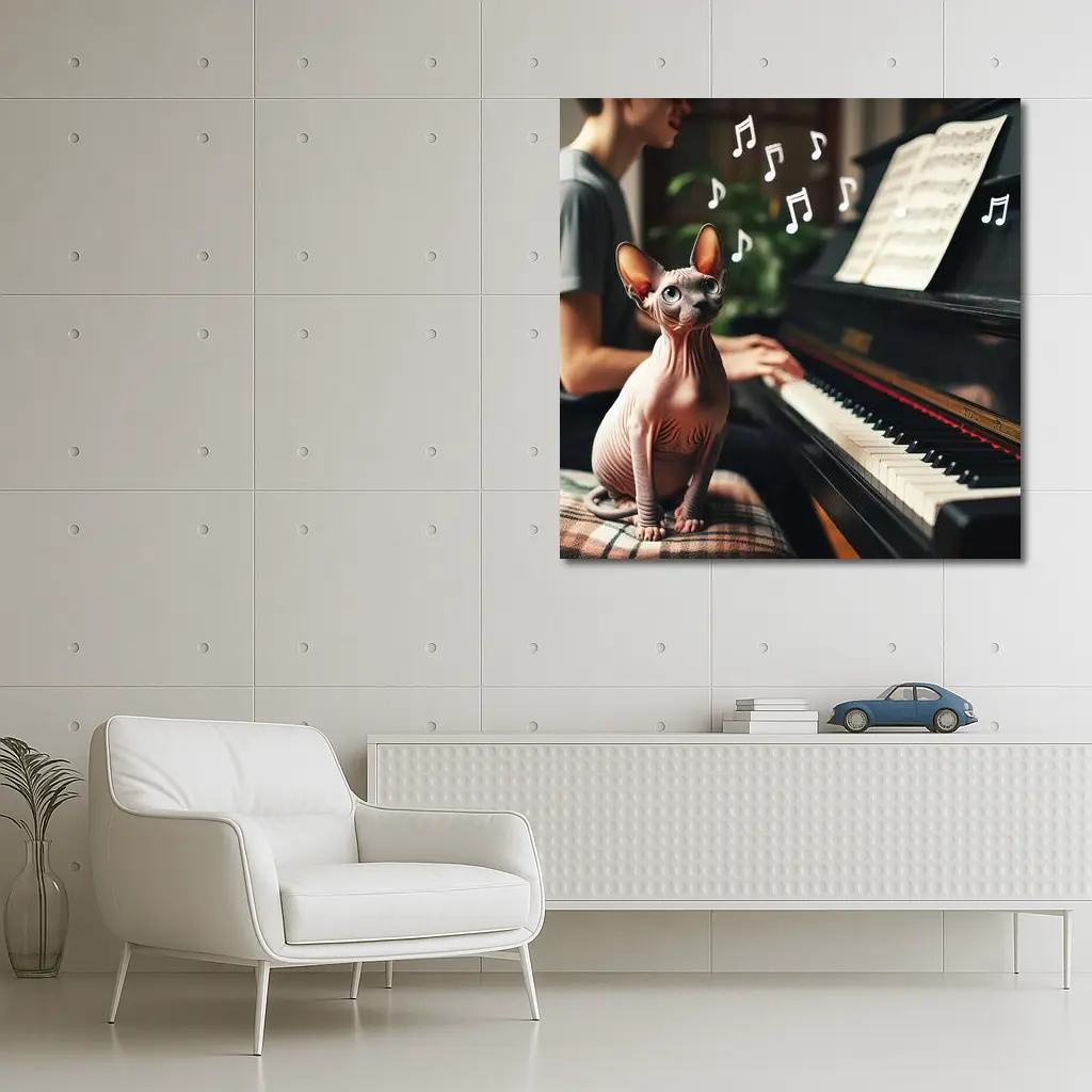 Sphynx Cat Listening To Piano Music – Wall Art