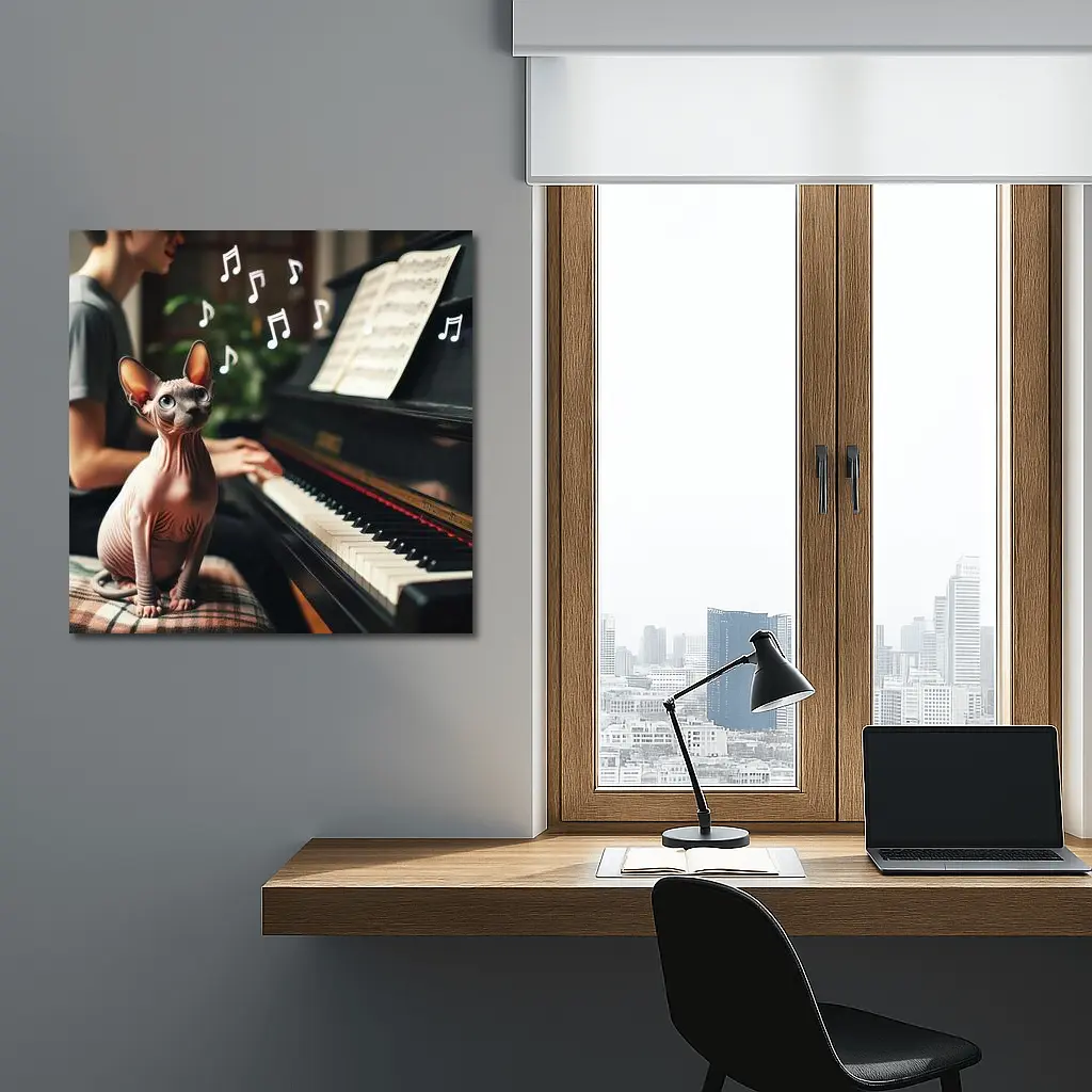 Sphynx Cat Listening To Piano Music – Wall Art