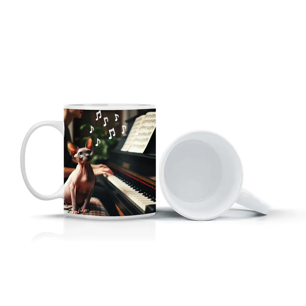 Sphynx Cat Listening To Piano Music – Mugs