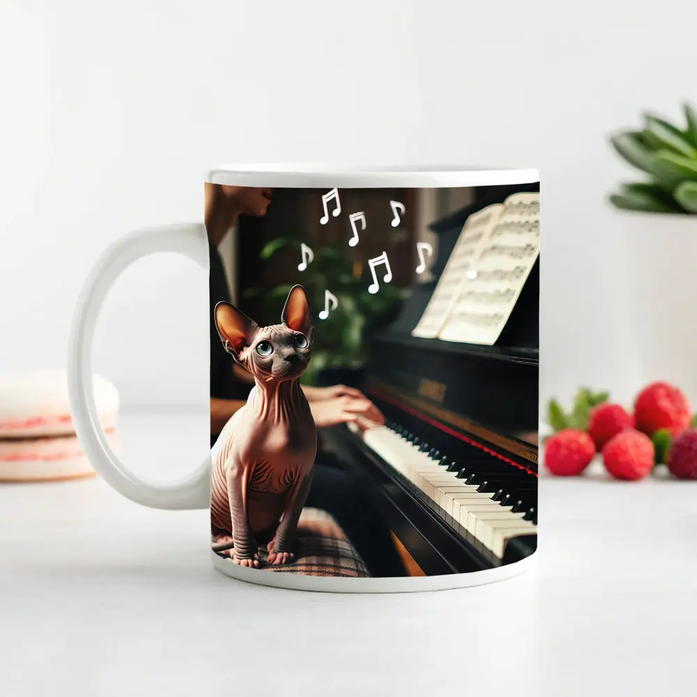 Sphynx Cat Listening To Piano Music – Mugs