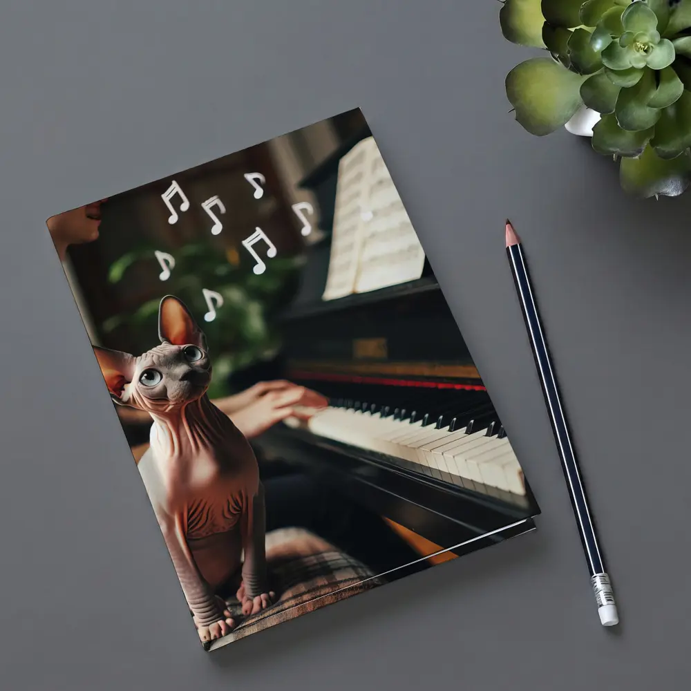 Sphynx Cat Listening To Piano Music – Notebooks