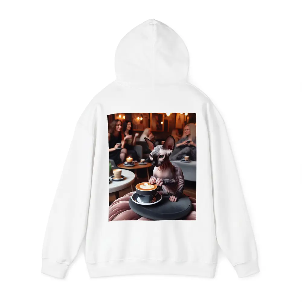 Sphynx Cat Enjoying Latte Coffee Shop – Hoodies
