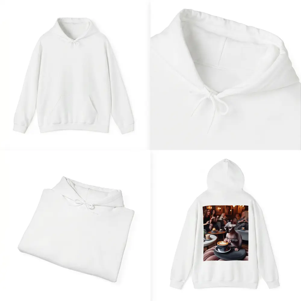 Sphynx Cat Enjoying Latte Coffee Shop – Hoodies
