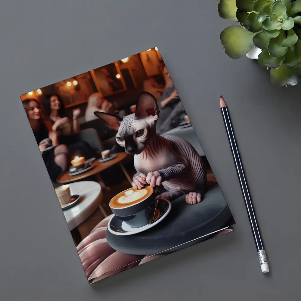 Sphynx Cat Enjoying Latte Coffee Shop – Notebooks