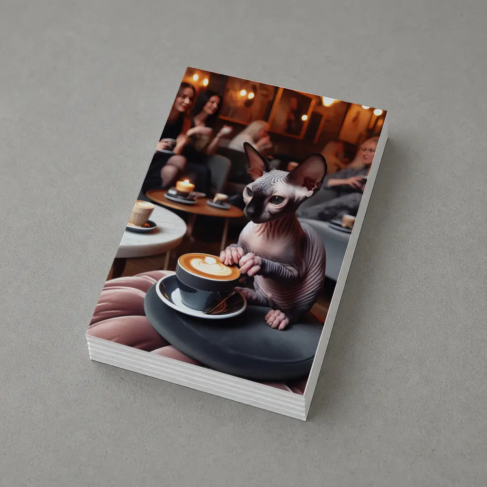 Sphynx Cat Enjoying Latte Coffee Shop – Postcards