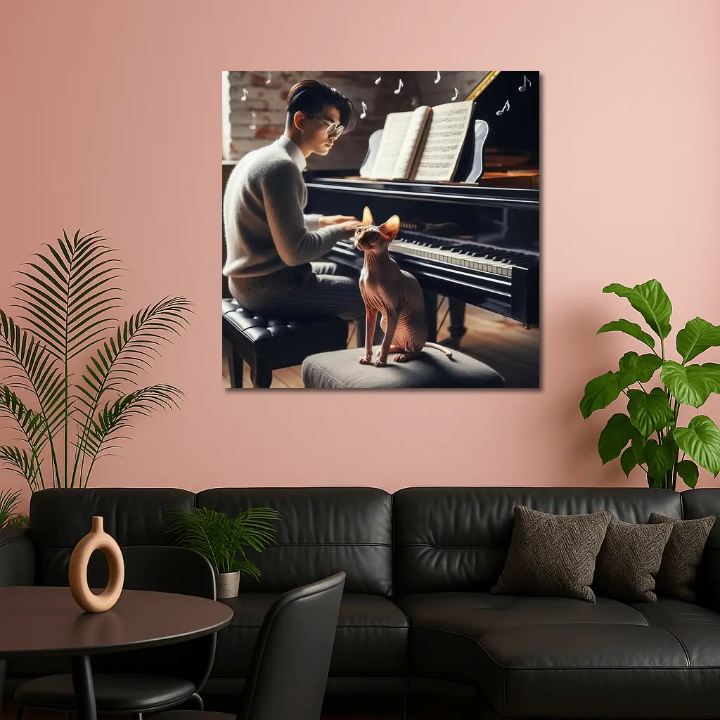 Sphynx Cat Listening To Piano Music – Wall Art