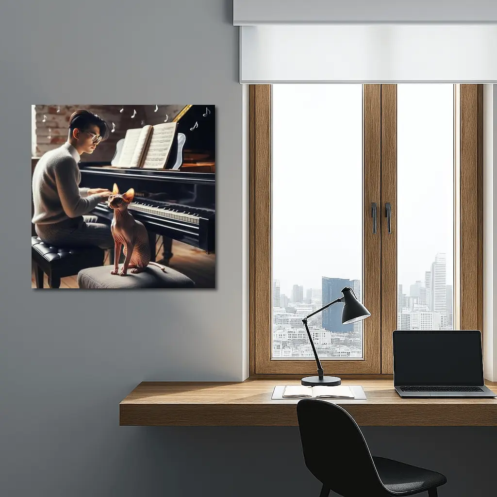 Sphynx Cat Listening To Piano Music – Wall Art