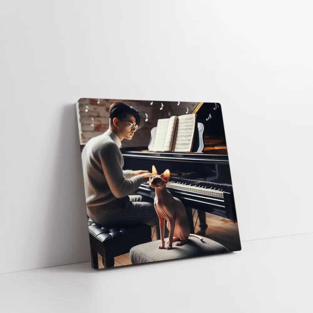 Sphynx Cat Listening To Piano Music – Wall Art