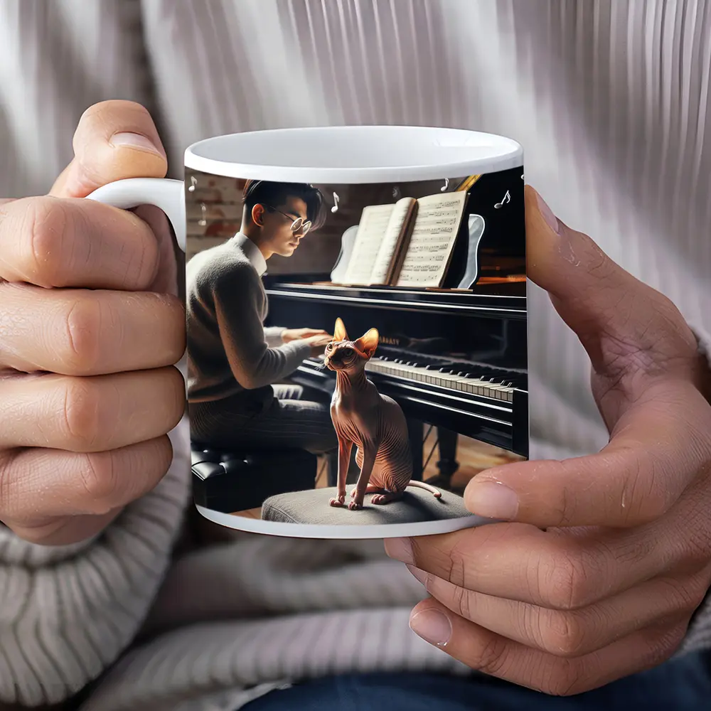 Sphynx Cat Listening To Piano Music – Mugs