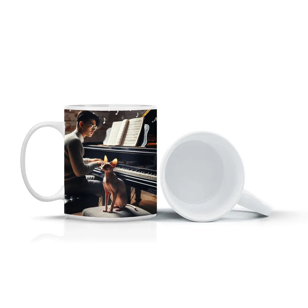 Sphynx Cat Listening To Piano Music – Mugs