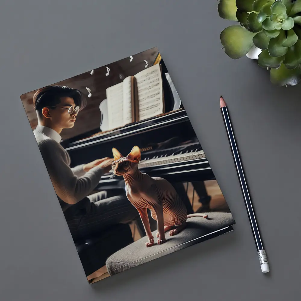 Sphynx Cat Listening To Piano Music – Notebooks