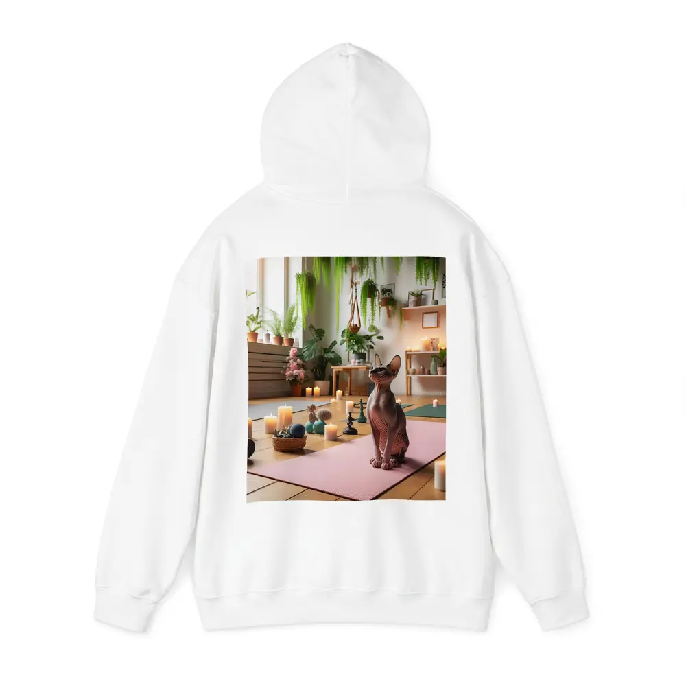Sphynx Cat Sitting on Pink Yoga Mat – Hoodies