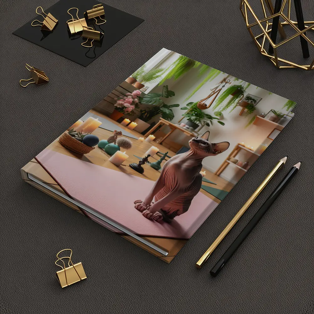 Sphynx Cat Sitting on Pink Yoga Mat – Notebooks