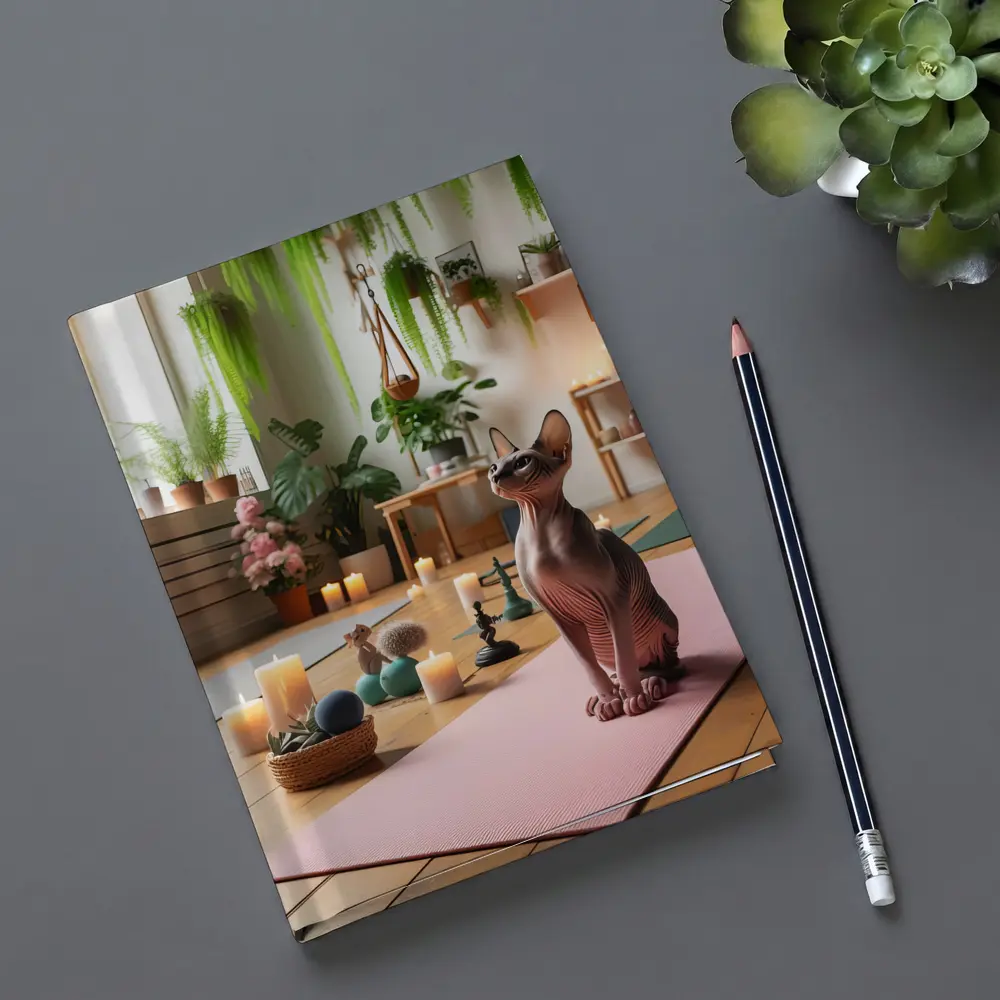 Sphynx Cat Sitting on Pink Yoga Mat – Notebooks