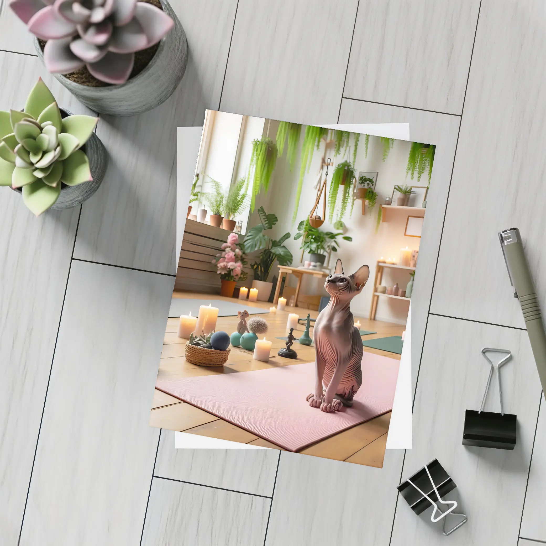 Sphynx Cat Sitting on Pink Yoga Mat – Postcards