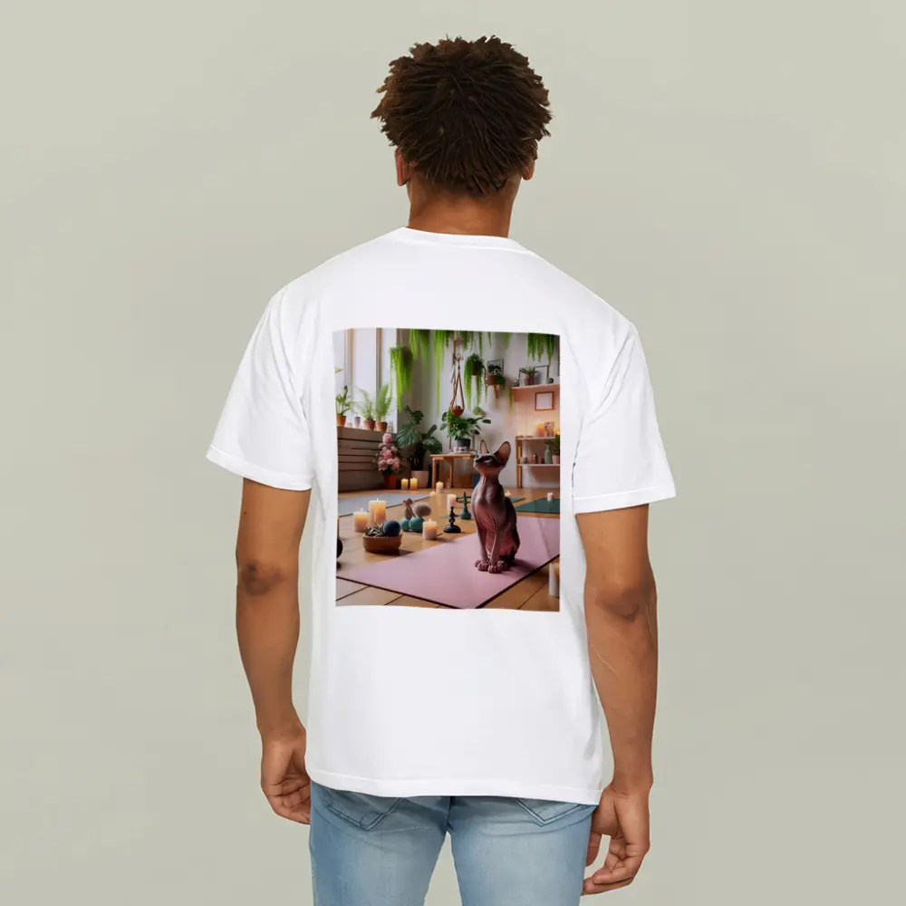 Sphynx Cat Sitting on Pink Yoga Mat – T-Shirts