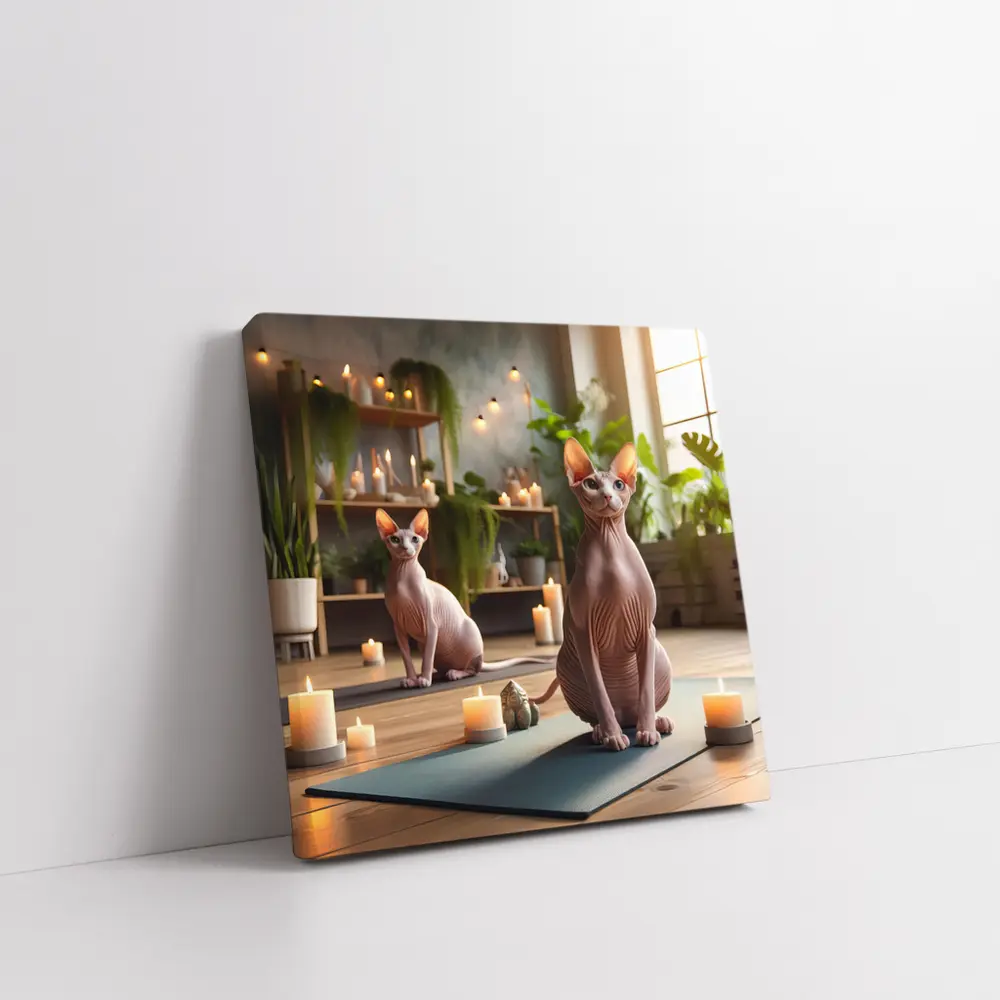 Sphynx Cats Relaxing in Cozy Yoga Studio – Wall Art