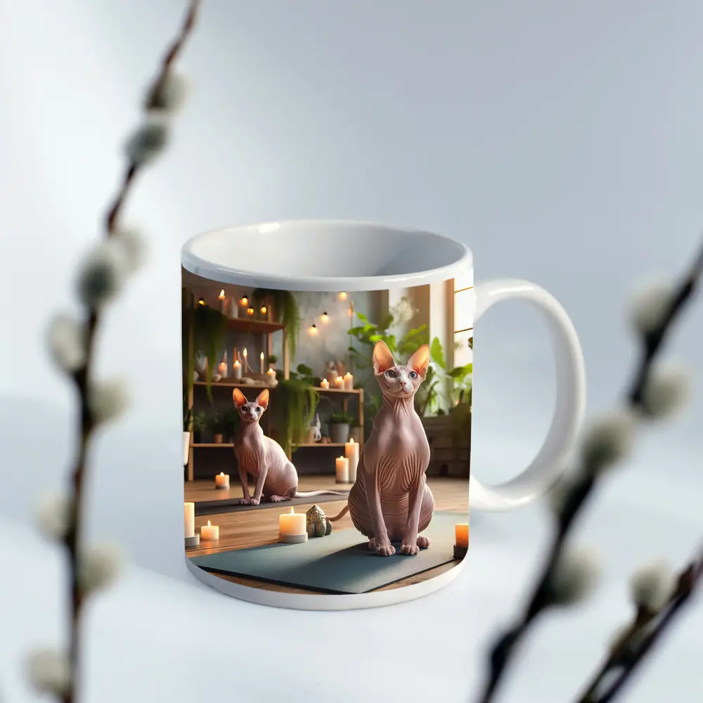 Sphynx Cats Relaxing in Cozy Yoga Studio – Mugs