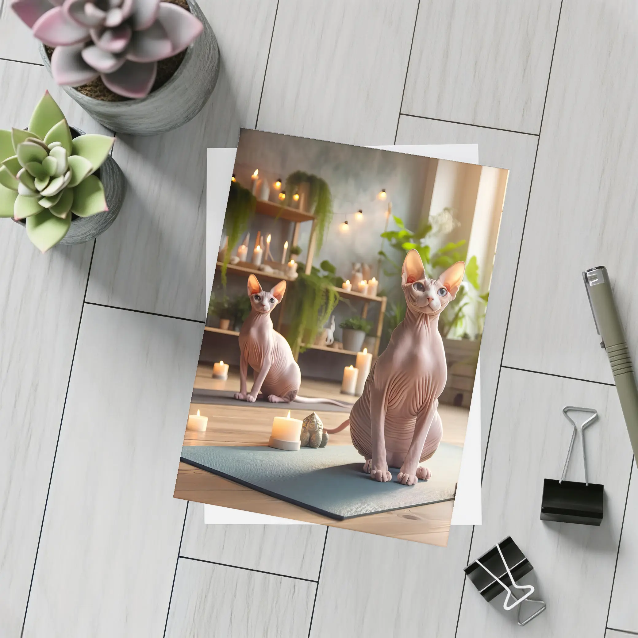 Sphynx Cats Relaxing in Cozy Yoga Studio – Postcards