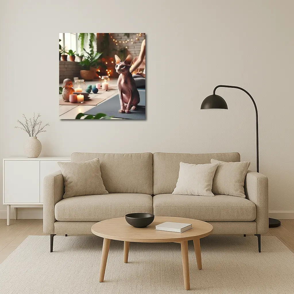 Sphynx Cat Sitting on Yoga Mat – Wall Art