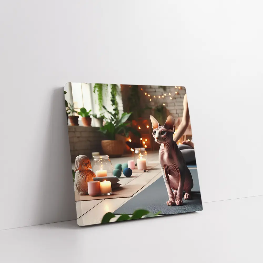 Sphynx Cat Sitting on Yoga Mat – Wall Art
