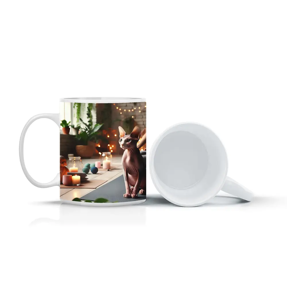 Sphynx Cat Sitting on Yoga Mat – Mugs