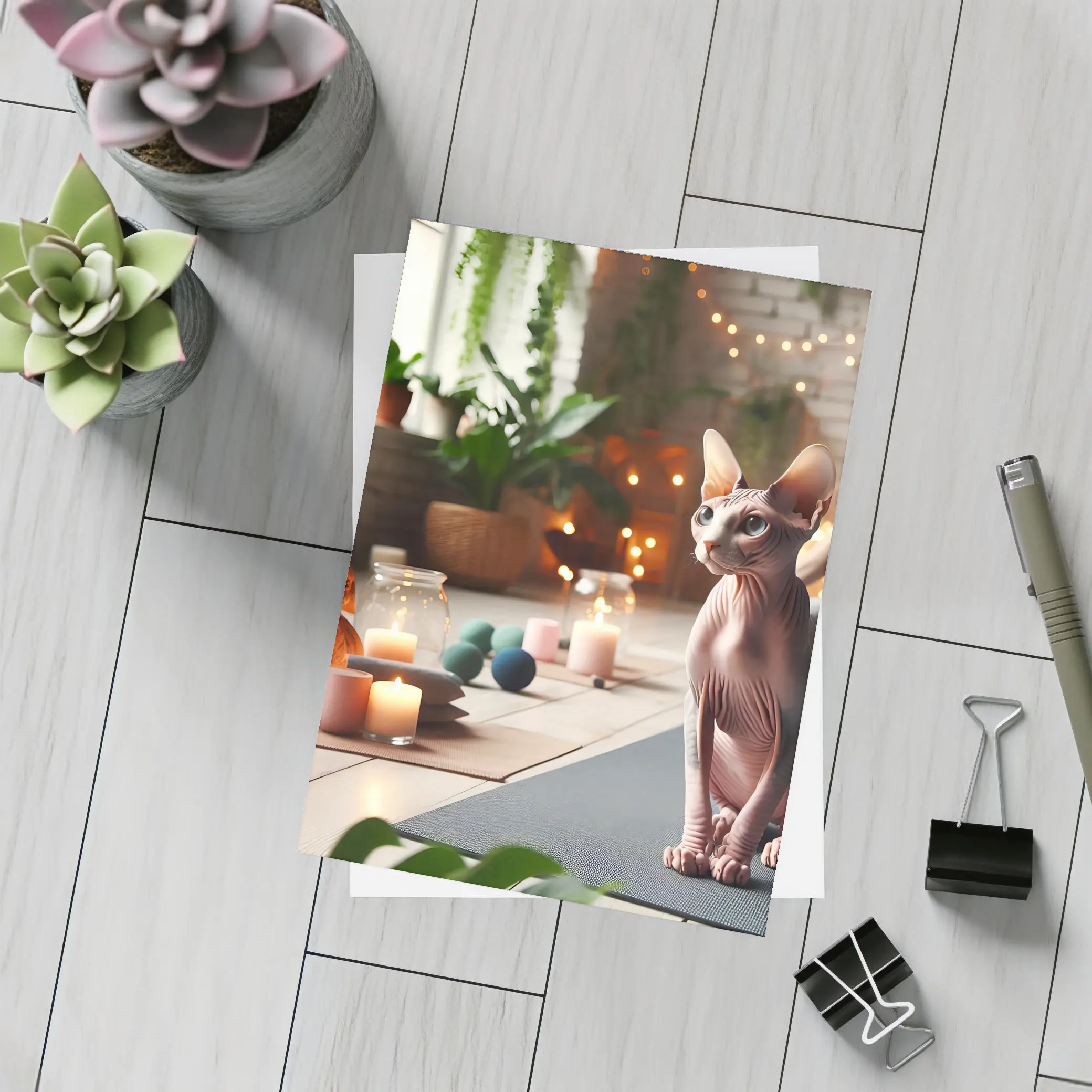 Sphynx Cat Sitting on Yoga Mat – Postcards