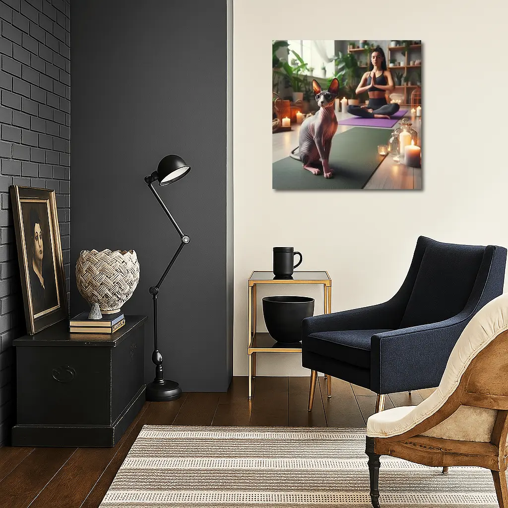 Sphynx Cat Sitting on Yoga Mat – Wall Art